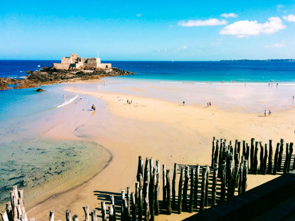 Eventail beach and Fort National in Intra Muros, St Malo